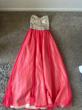 Cinderella Gold Sequin Bodice with Pink Tulle Skirt Formal Dress